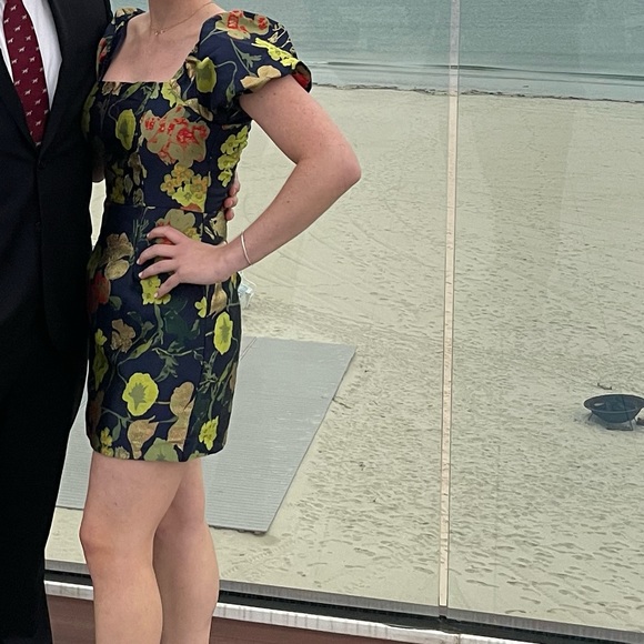 Lulus dress navy blue puff sleeves - Picture 1 of 3